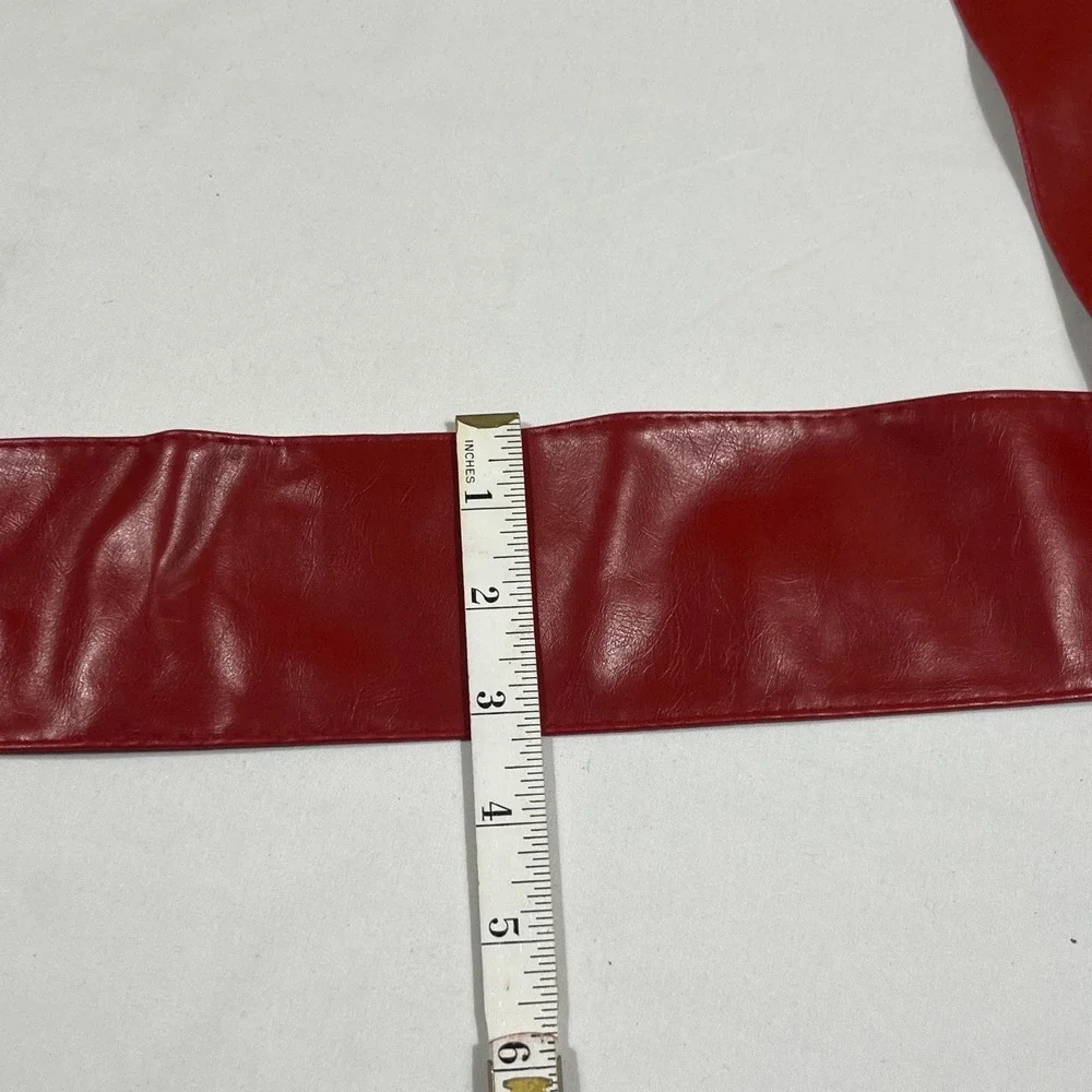 Wrap Around Tie Obi Belt Women Red Faux Leather Wide Cinch 84 Inch